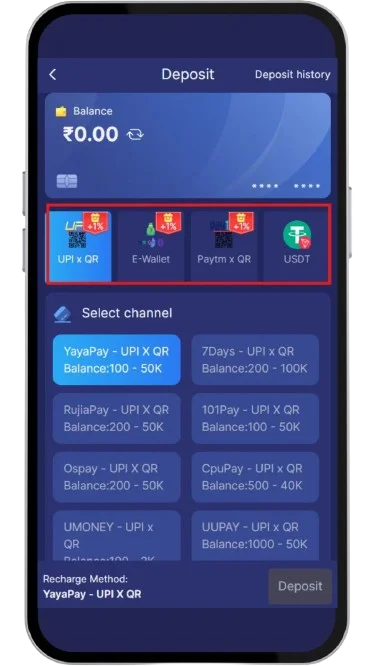 Choose the payment method you want to use to add funds